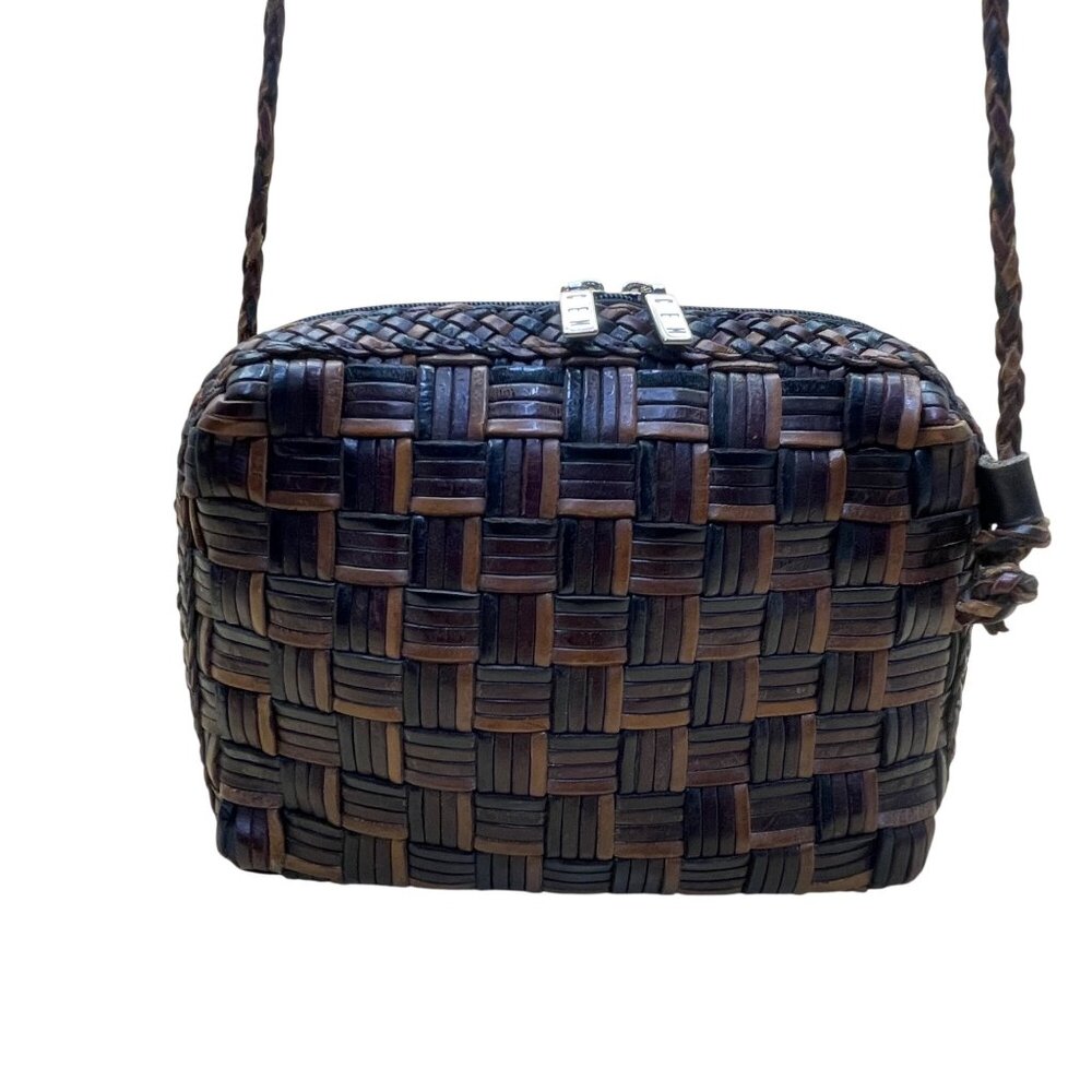 CEM Women’s Brown Leather Woven Handcrafted Textured Design Crossbody Bag